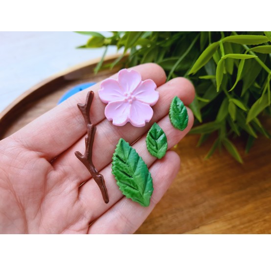 Silicone mold, Sakura branch, flowers, leaves, style 1, ~ 0.9-4.8 cm, H:0.3-0.4 cm