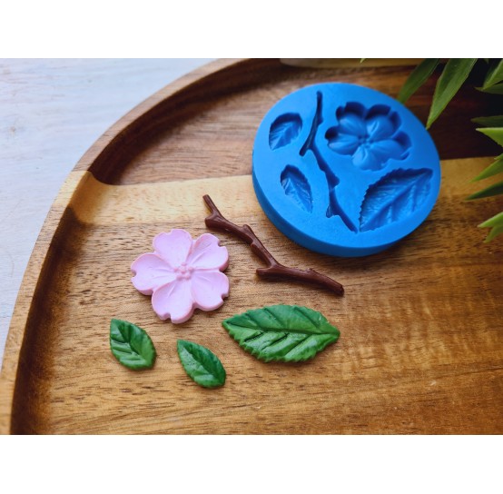 Silicone mold, Sakura branch, flowers, leaves, style 2, ~ 0.9-4.8 cm, H:0.3-0.4 cm