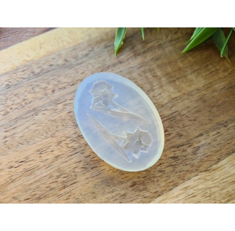 Silicone mold, Daffodil, style 1, on stem (mirrored), 2 elements, ~ 3*1.5 cm, H:0.4 cm