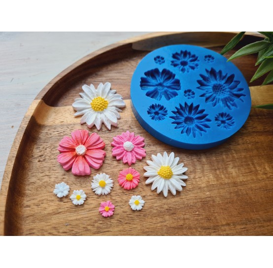 Silicone mold, Daisy, style 1, 9 elements, ~ 0.7-3.2 cm, H:0.2-0.6 cm