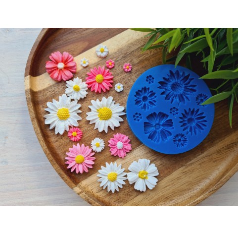 Silicone mold, Daisy, style 1, 9 elements, ~ 0.7-3.2 cm, H:0.2-0.6 cm