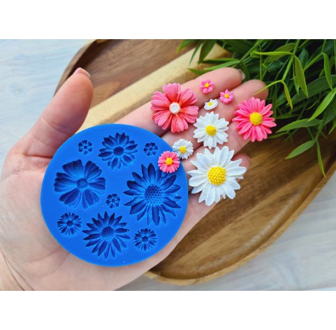 Silicone mold, Daisy, style 1, 9 elements, ~ 0.7-3.2 cm, H:0.2-0.6 cm