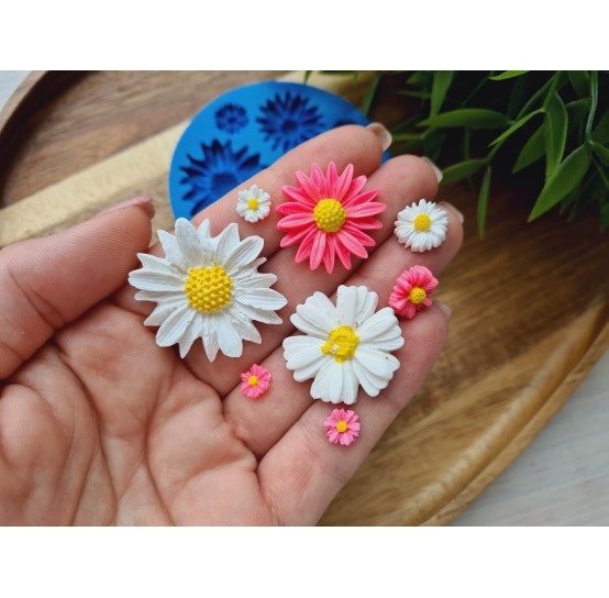 Silicone mold, Daisy, style 1, 9 elements, ~ 0.7-3.2 cm, H:0.2-0.6 cm