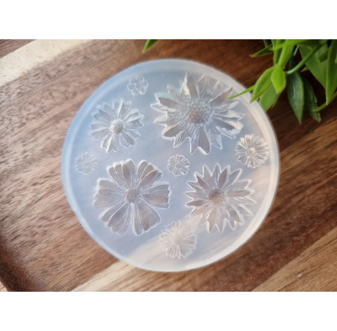 Silicone mold, Daisy, style 1, 9 elements, ~ 0.7-3.2 cm, H:0.2-0.6 cm