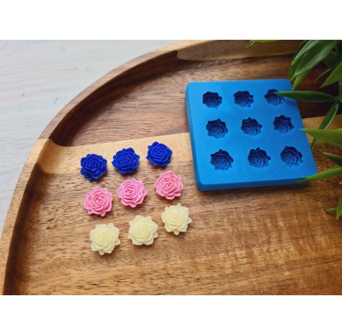 Silicone mold, Rose, style 3, small, 9 elements, ~ Ø 1.2 cm, H:0.5 cm