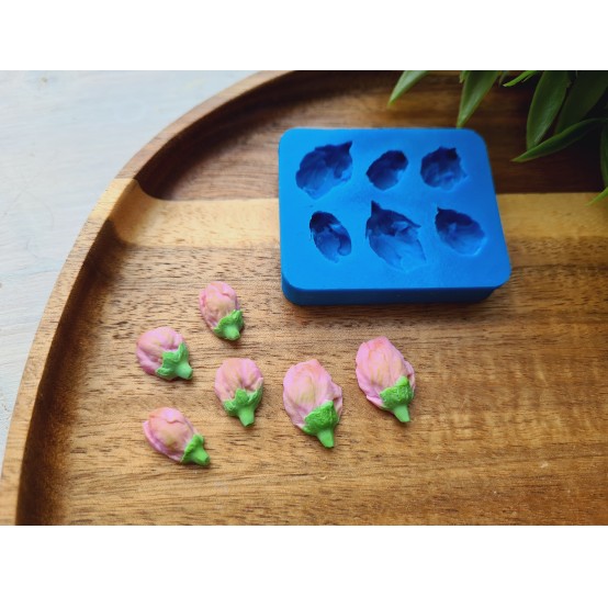 Silicone mold, Rose, style 6, buds, 6 elements, ~ 0.8-1.8 cm, H:0.5 cm