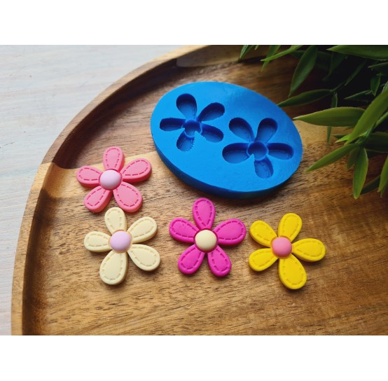 Silicone mold, Flower, style 6, 2 elements, ~ Ø 2.7 cm, H:0.6 cm