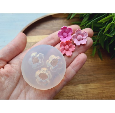 Silicone mold, Flower, style 8, 3 elements, ~ Ø 1.9 cm, H:0.7 cm