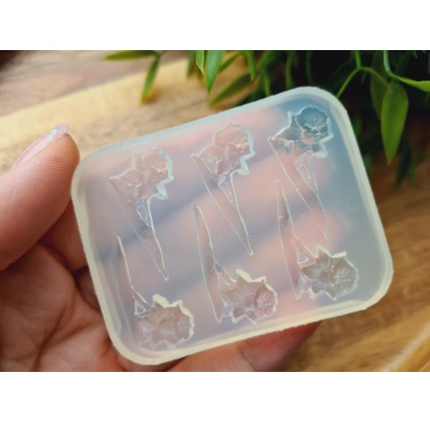 Silicone mold, Daffodil, style 1, on stem (mirrored), 6 elements, ~ 3*1.5 cm, H:0.4 cm