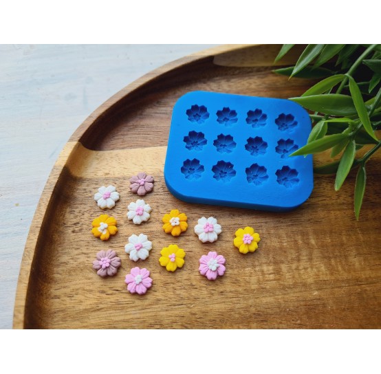 Silicone mold, Flower, style 10, small, 12 elements, ~ Ø 1 cm, H:0.3 cm