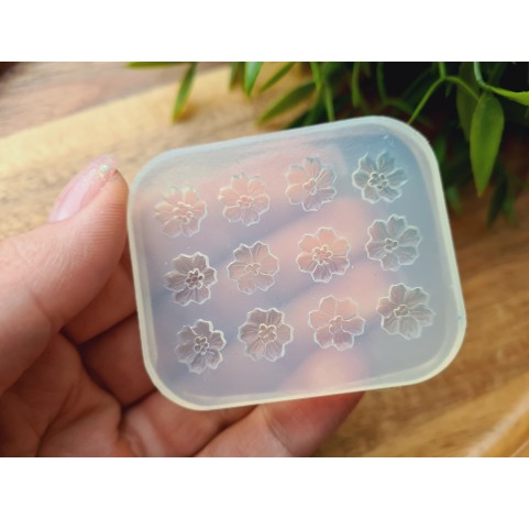 Silicone mold, Flower, style 10, small, 12 elements, ~ Ø 1 cm, H:0.3 cm
