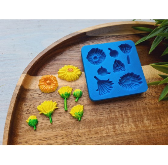 Silicone mold, Dandelion, style 2, 7 elements, ~ 0.9-2.3 cm, H:0.4-0.6 cm