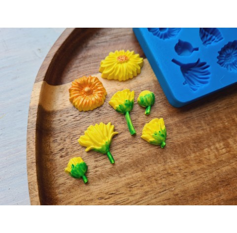 Silicone mold, Dandelion, style 2, 7 elements, ~ 0.9-2.3 cm, H:0.4-0.6 cm