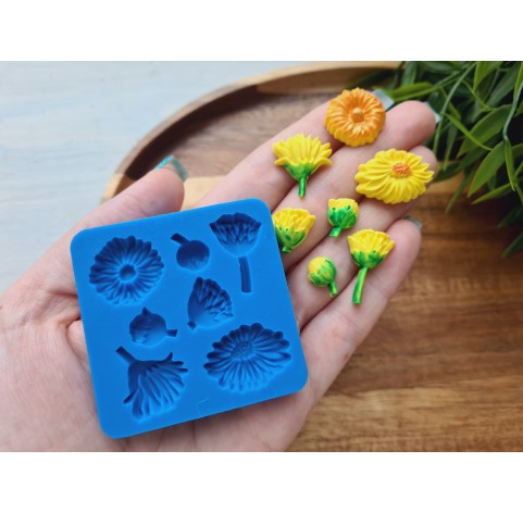 Silicone mold, Dandelion, style 2, 7 elements, ~ 0.9-2.3 cm, H:0.4-0.6 cm