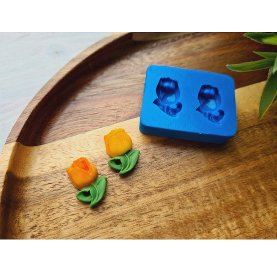 Silicone mold, Tulip, style 2, on stem, 2 elements, ~ 1.3*1.9 cm, H:0.5 cm