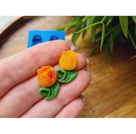 Silicone mold, Tulip, style 2, on stem, 2 elements, ~ 1.3*1.9 cm, H:0.5 cm