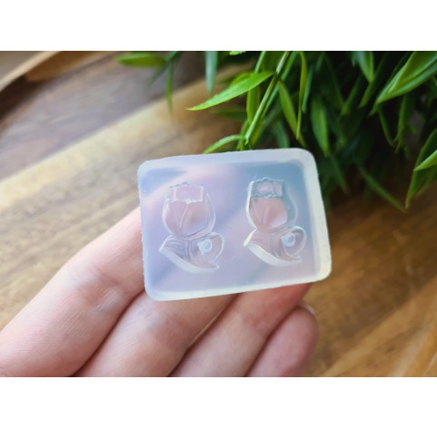 Silicone mold, Tulip, style 2, on stem, 2 elements, ~ 1.3*1.9 cm, H:0.5 cm