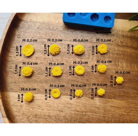 Silicone mold, Flower inflorescence, style 2, 13 elements, ~ Ø 0.8-1.3 cm, H:0.2-0.6 cm