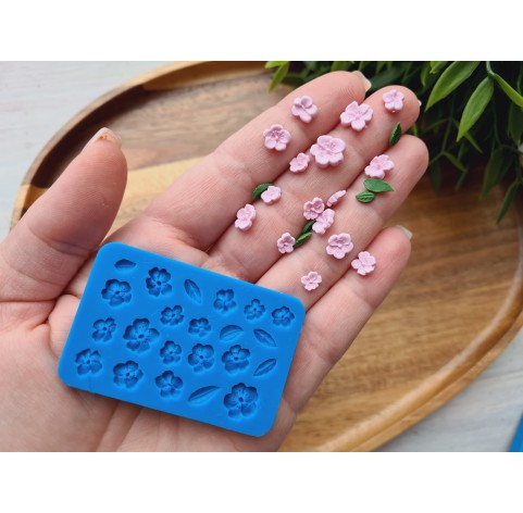 Silicone mold, Sakura mini, flowers, leaves, style 3, ~ 0.4-0.9 cm, H:0.1-0.3 cm