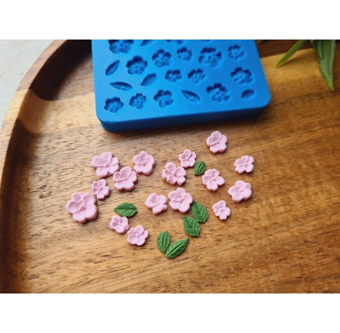 Silicone mold, Sakura mini, flowers, leaves, style 3, ~ 0.4-0.9 cm, H:0.1-0.3 cm