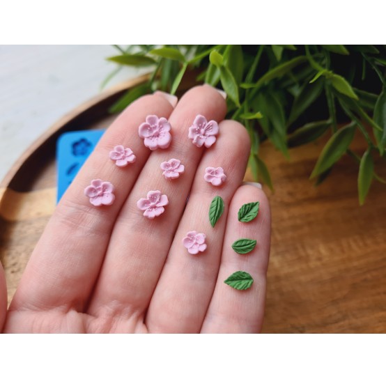 Silicone mold, Sakura mini, flowers, leaves, style 3, ~ 0.4-0.9 cm, H:0.1-0.3 cm
