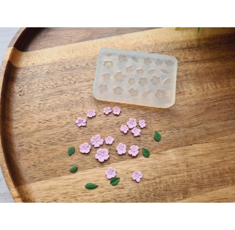 Silicone mold, Sakura mini, flowers, leaves, style 3, ~ 0.4-0.9 cm, H:0.1-0.3 cm