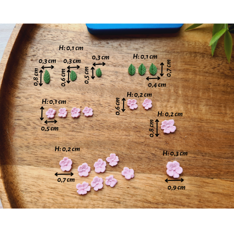 Silicone mold, Sakura mini, flowers, leaves, style 3, ~ 0.4-0.9 cm, H:0.1-0.3 cm