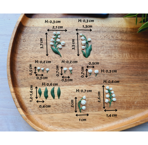 Silicone mold, Lily of the valley, 1:6 scale, style 3, 15 elements, ~ 0.3-3.7 cm, H:0.2-0.7 cm
