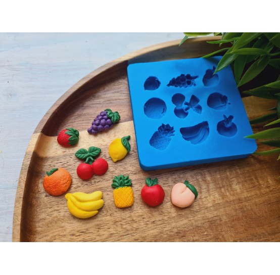 Silicone mold, Mini fruit set, 9 elements, ~ 1-2.3 cm, H:0.6-0.8 cm