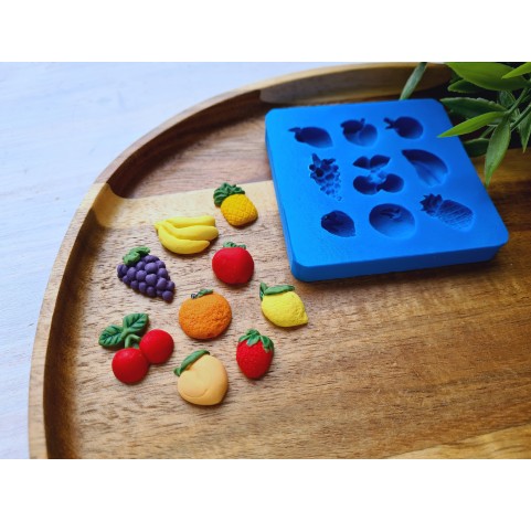 Silicone mold, Fruit set, mini, 9 elements, ~ 1-2.3 cm, H:0.6-0.8 cm