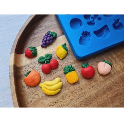 Silicone mold, Mini fruit set, 9 elements, ~ 1-2.3 cm, H:0.6-0.8 cm