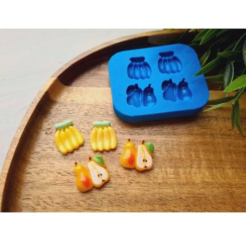 Silicone mold, Fruit set, style 2, 4 elements, ~ 1.5*1.8 cm, H:0.5 cm