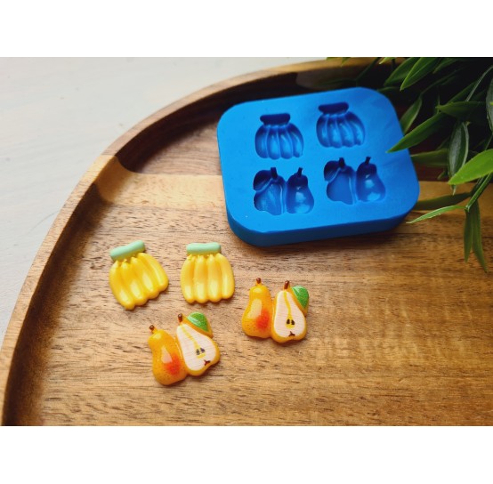 Silicone mold, Fruit set, style 2, 4 elements, ~ 1.5*1.8 cm, H:0.5 cm