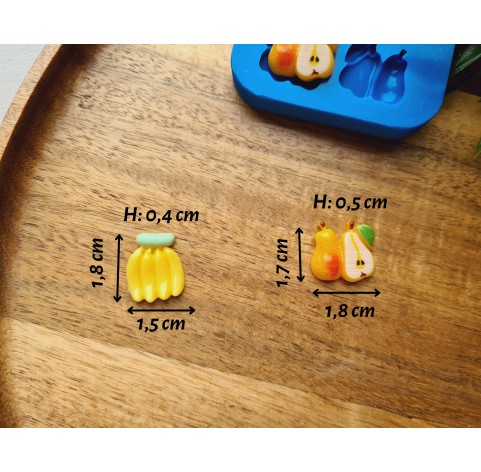 Silicone mold, Fruit set, style 2, 4 elements, ~ 1.5*1.8 cm, H:0.5 cm