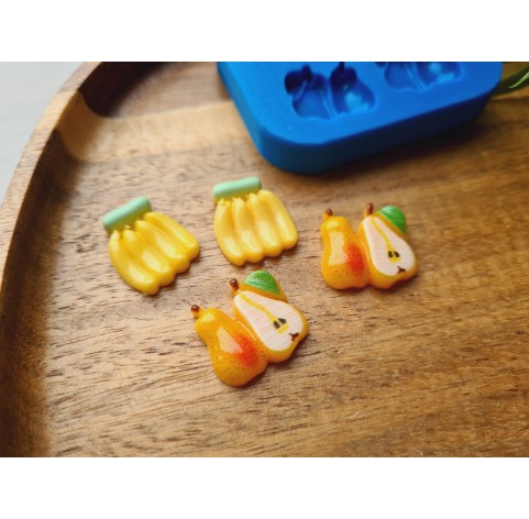 Silicone mold, Fruit set, style 2, 4 elements, ~ 1.5*1.8 cm, H:0.5 cm