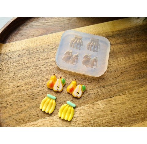 Silicone mold, Fruit set, style 2, 4 elements, ~ 1.5*1.8 cm, H:0.5 cm