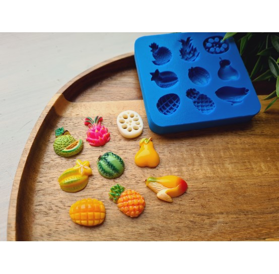 Silicone mold, Fruit set, style 3, 9 elements, ~ 1.3-2.4 cm, H:0.4-0.7 cm