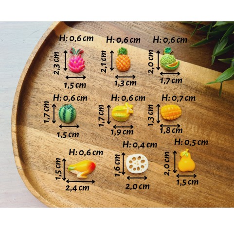 Silicone mold, Fruit set, style 3, 9 elements, ~ 1.3-2.4 cm, H:0.4-0.7 cm