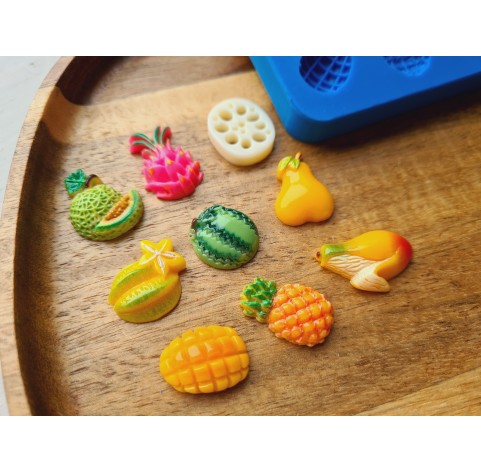 Silicone mold, Fruit set, style 3, 9 elements, ~ 1.3-2.4 cm, H:0.4-0.7 cm