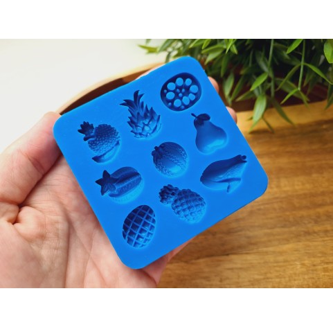 Silicone mold, Fruit set, style 3, 9 elements, ~ 1.3-2.4 cm, H:0.4-0.7 cm