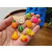 Silicone mold, Fruit set, style 3, 9 elements, ~ 1.3-2.4 cm, H:0.4-0.7 cm