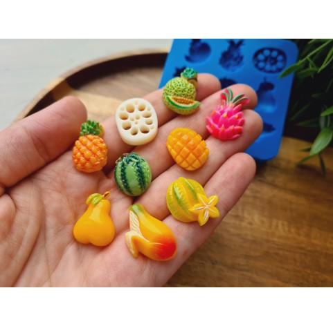 Silicone mold, Fruit set, style 3, 9 elements, ~ 1.3-2.4 cm, H:0.4-0.7 cm