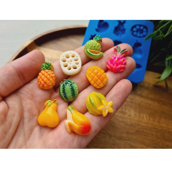 Silicone mold, Fruit set, style 3, 9 elements, ~ 1.3-2.4 cm, H:0.4-0.7 cm