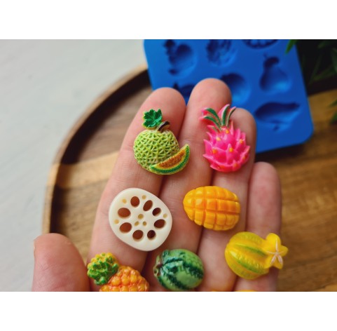 Silicone mold, Fruit set, style 3, 9 elements, ~ 1.3-2.4 cm, H:0.4-0.7 cm