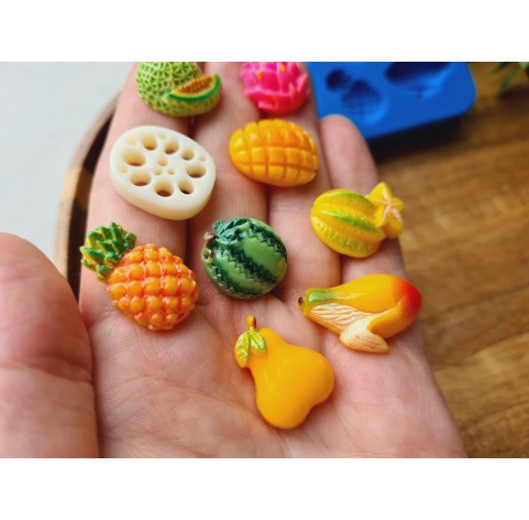 Silicone mold, Fruit set, style 3, 9 elements, ~ 1.3-2.4 cm, H:0.4-0.7 cm