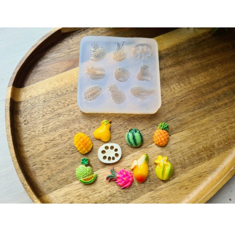 Silicone mold, Fruit set, style 3, 9 elements, ~ 1.3-2.4 cm, H:0.4-0.7 cm