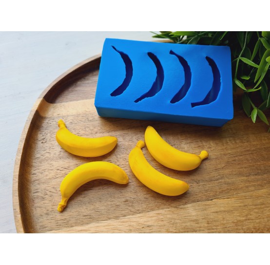 Silicone mold, Banana, style 2, 4 elements, ~ 2*5 cm, H:1.3 cm
