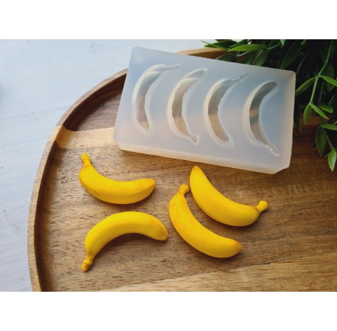 Silicone mold, Banana, style 2, 4 elements, ~ 2*5 cm, H:1.3 cm