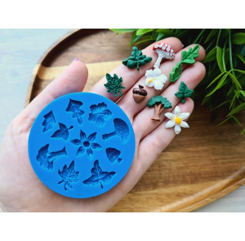 Silicone mold, Set of leaves and nature gifts, 10 elements, ~ 1.2-1.8*0.8-2 cm, H:0.3-0.6 cm