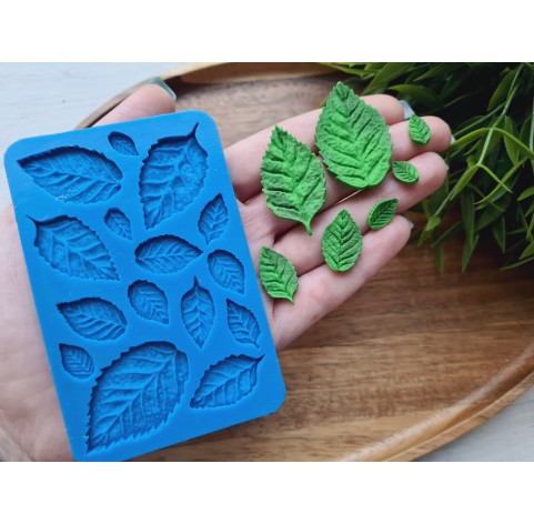 Silicone mold, Leaf, style 2, set, 12 elements, ~ 0.6-2.5*1.1-3.9 cm, H:0.2-0.3 cm